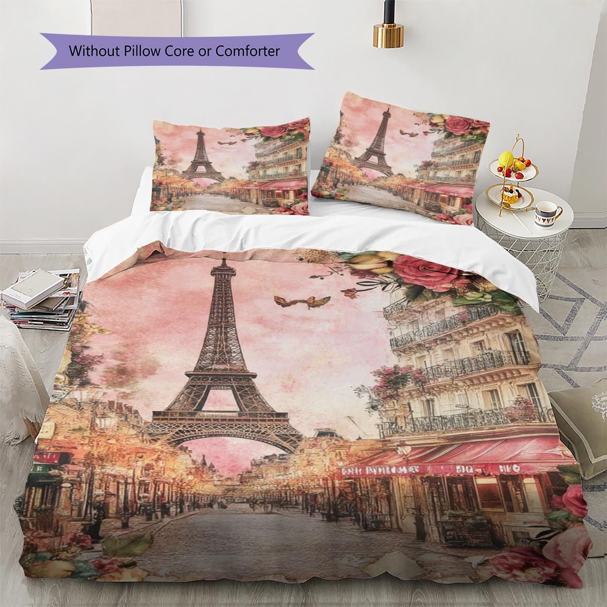 

Eiffel Tower Art Pattern Bedding Quilt Set Quilt Cover Pillowcase Home Decoration Gift (1 * duvet cover + 2 * pillowcase, without core) 135x200cm