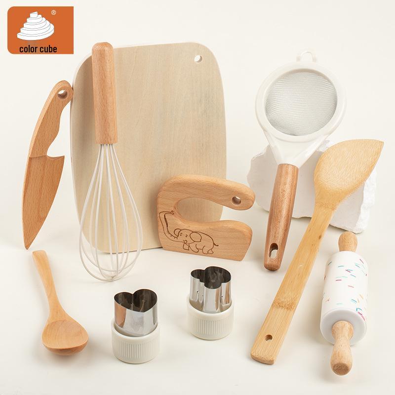 

Детский деревянный игровой кухонный набор: Скалка, форма в виде сердца, ложка и лопатка - игрушечный реквизит