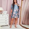 Frauen Bademantel Fledermaus Ärmel Nachthemd Seide Satin Damen Blume Sleepdress Sommer Weibliche Pyjamas