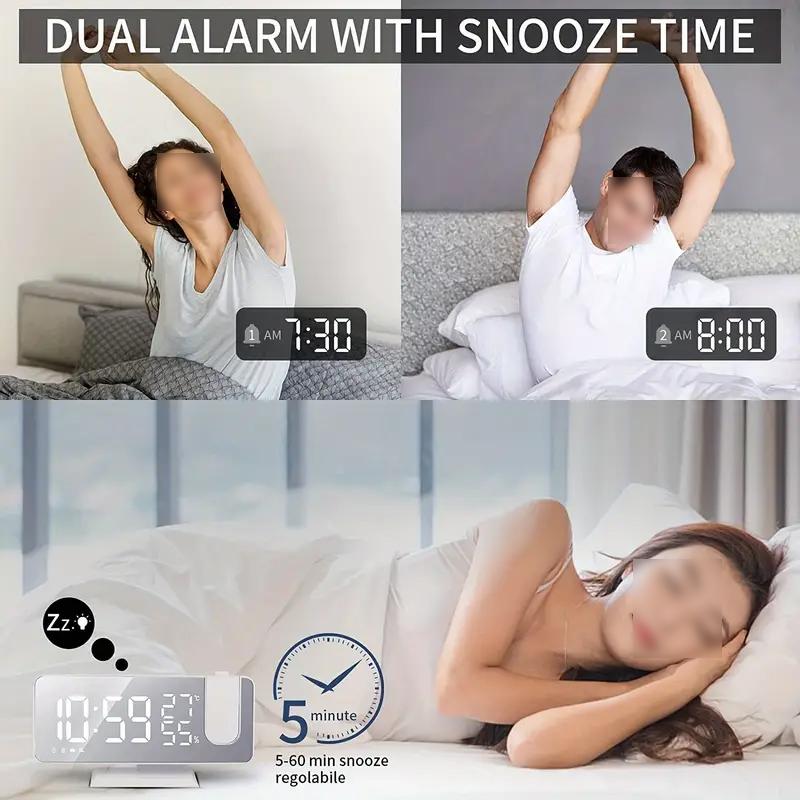 Multi-function Projection Alarm Clock LED Mirror Clock Electronic Digital Clock Radio Temperature and Humidity Display