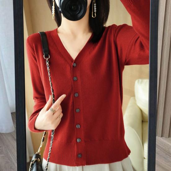 Women Knitting Sweater V-Neck Long Sleeve Button Down Sweater Cardigan Solid Color