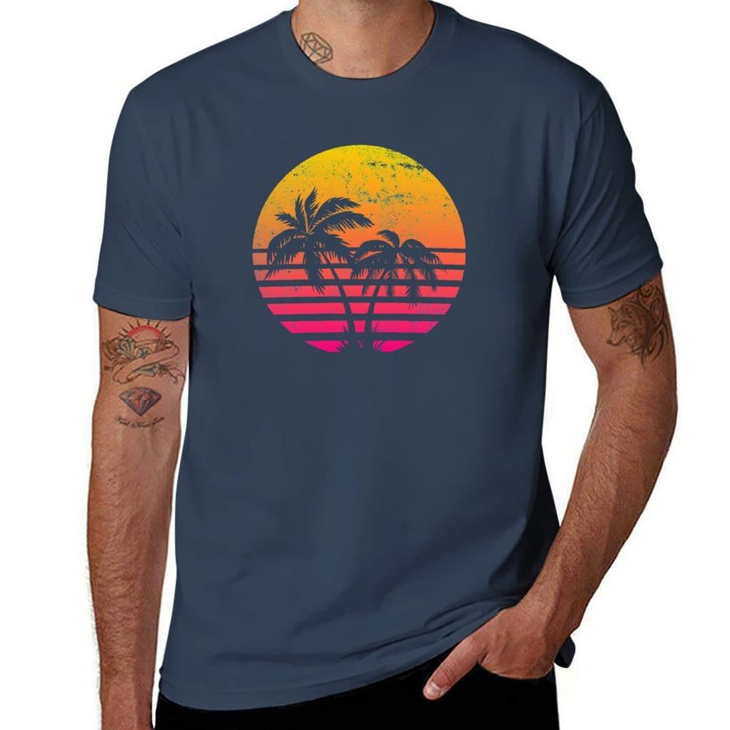 Retrowave Sunset With Palm Trees TShirt Soft Lightweight Cotton TShirt