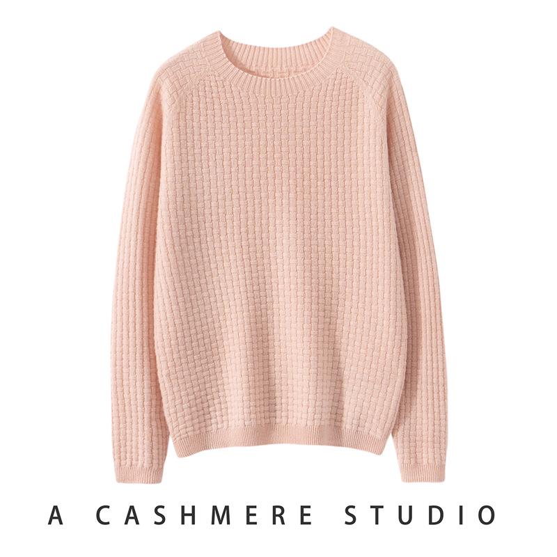 Women's Pure Cashmere Round Neck Ribbed Sweater - Early Autumn/Winter Collection