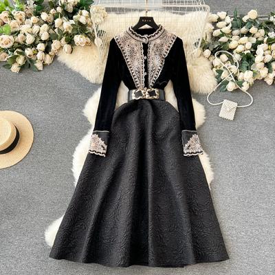 Solid Elegant Dress Women Winter Patchwork Lace Party Midi Dress Female Casual French Style Sweet Kawaii Korean Dress Women 2024