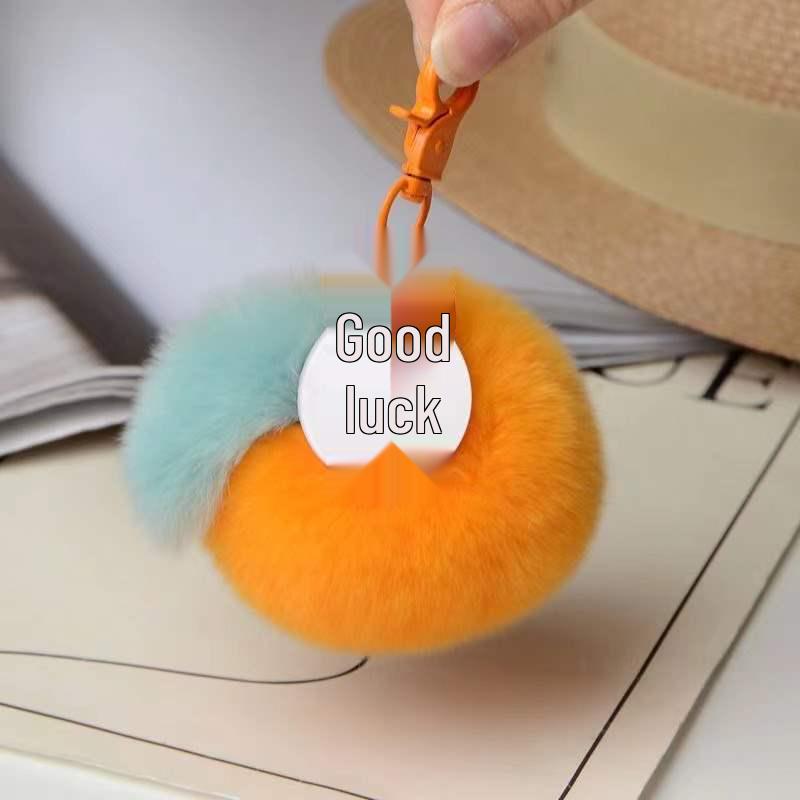 Pink Peach Faux Mink Rabbit Fur Plush Keychain Pendant