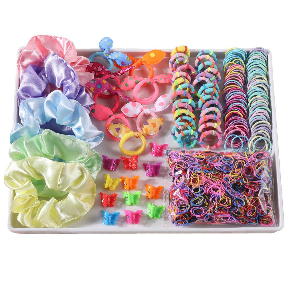 1180PCS Children's Hair Accessories Hair Clip Combination Set Spring Color System Simple Large Intestine Circle Baby Hair Circle