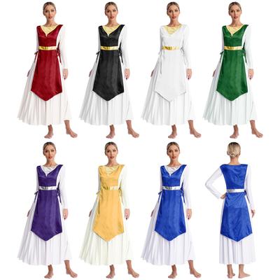 Sobreposições de dança de louvor feminino túnicas irregulares adoração lírica trajes de coro da igreja