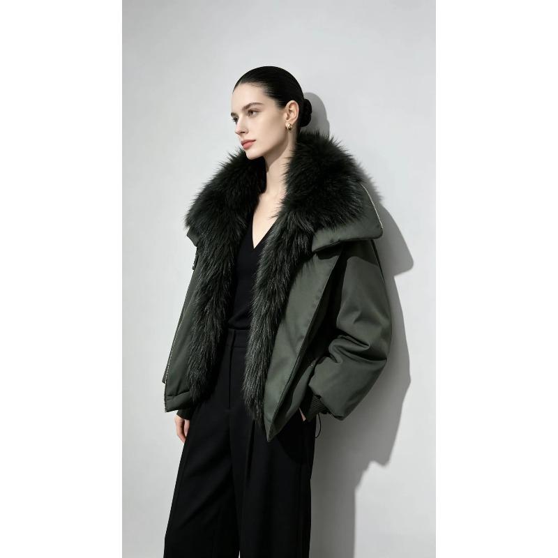 Giacca Invernale Donna Taglia L Collo in Vera Pelliccia di Volpe Giacca Imbottita Larga Calda Parka Cappotti in Piuma