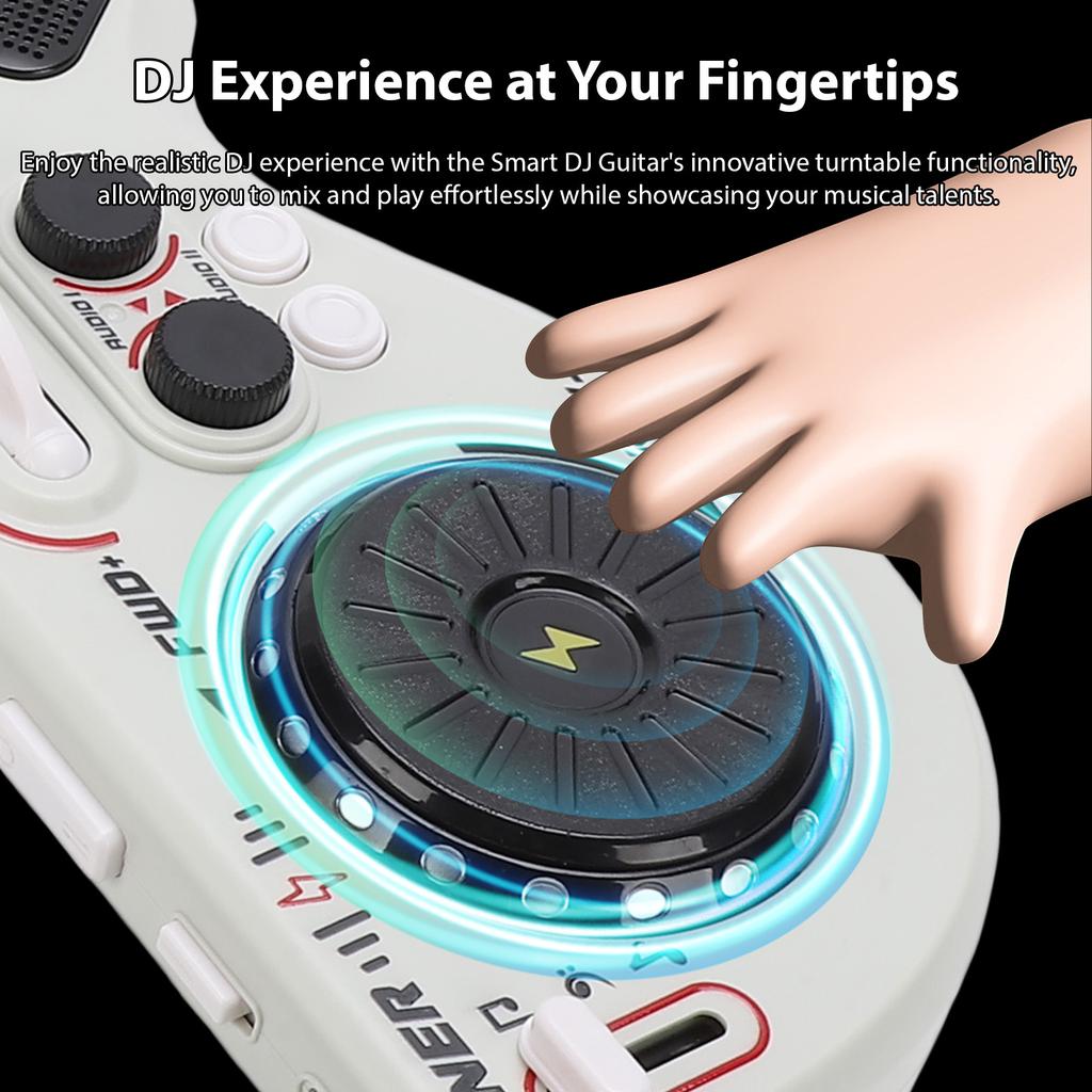 Smart Guitar DJ Controller with LED Lights BT 5.0 Rechargeable Bass Folding Portable Stringless Guitar Music Instrument for Kids