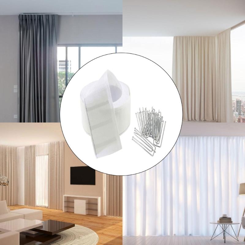 62KD 6 Meter Curtain Heading Pleated Tape with 15Pcs 4 Prongs Curtain Hooks Clips