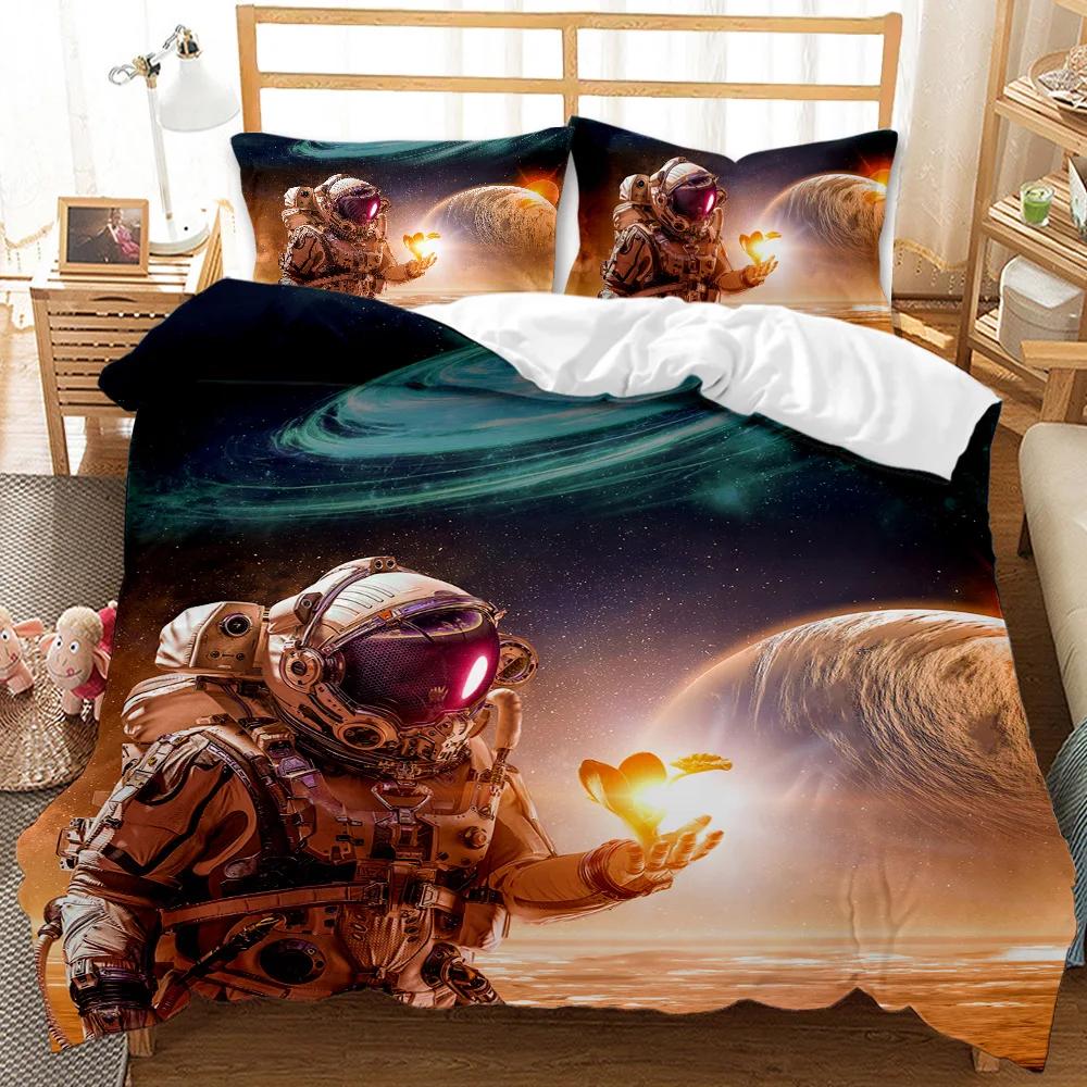 Spaceship Duvet Cover Set Spaceship Travel Through The Galaxy Space Bedding Set Pillowcase Queen King Size Polyester Qulit Cover