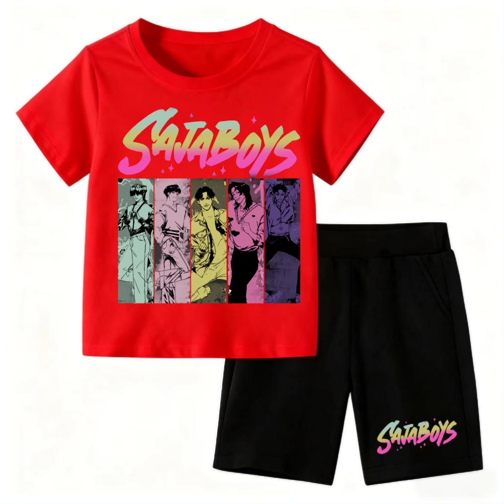 Demone Hunter Baby Pajamas Set Cute Anime Print Harajuku Sleepwear Thin Short Sleeve Shorts Kids Kawaii Clothes