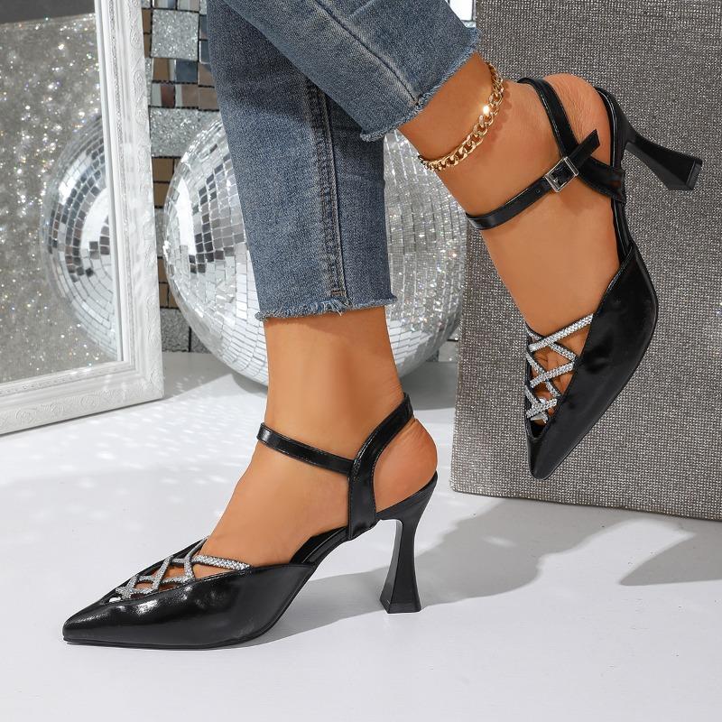 New Women's Sandals 2026 Stiletto Pointed Toe Rhinestone French Temperament Pump