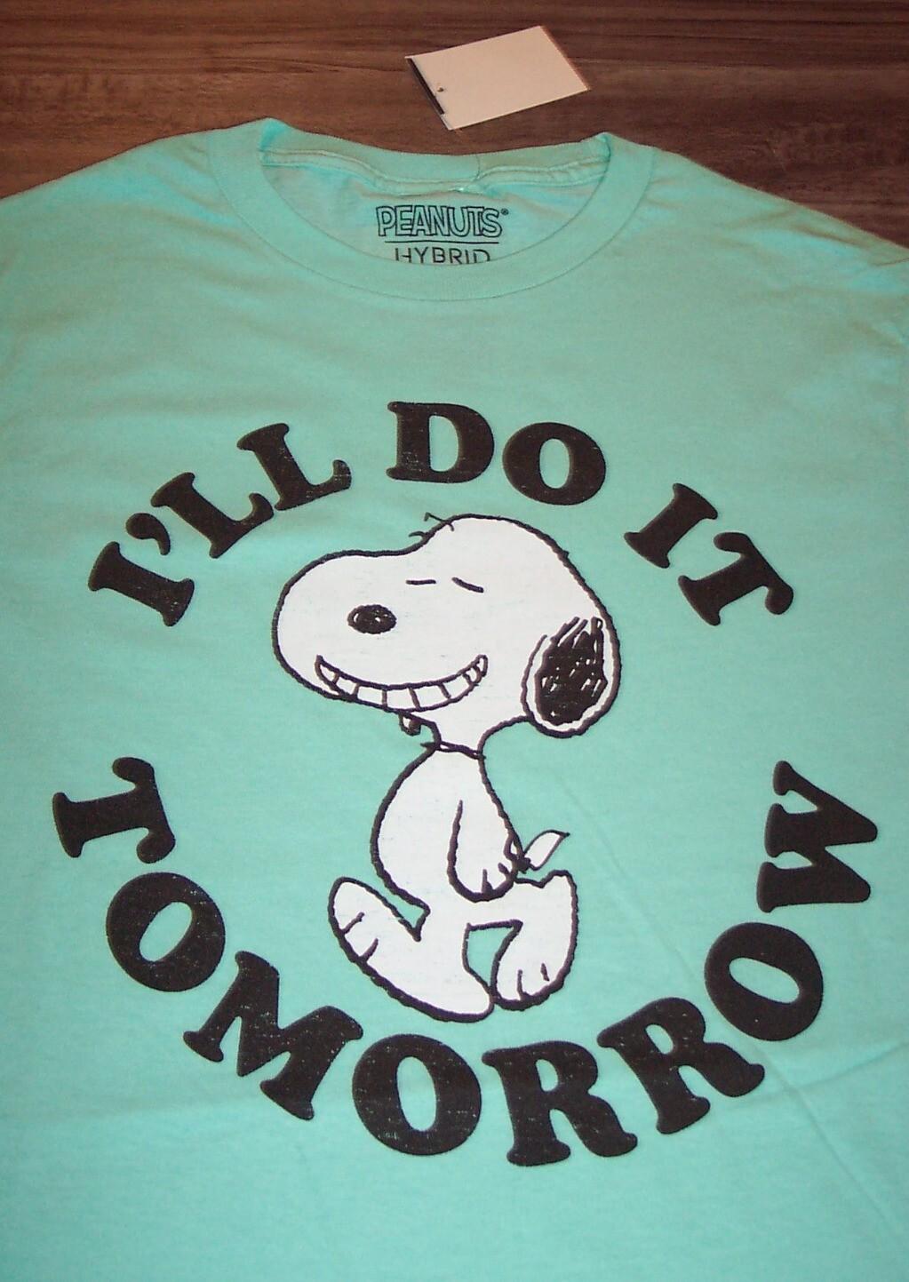 PEANUTS SNOOPY I LL DO IT TOMORROW T-shirt MENS SMALL NEW w TAG XXXL