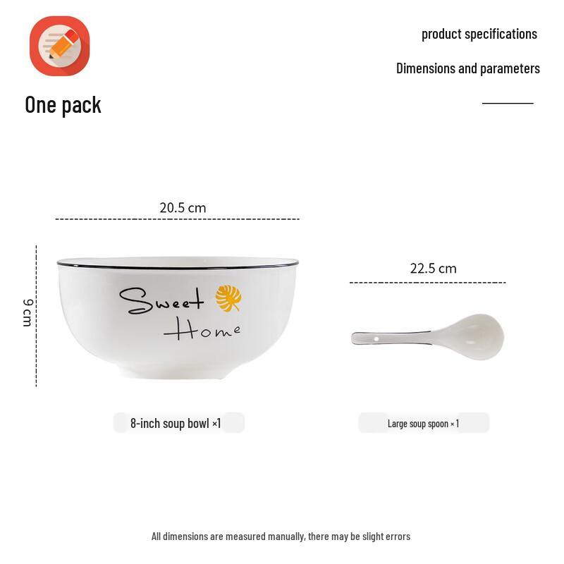 Haoya Nordic Keramik 8-Zoll Suppenschüssel mit großem Löffel