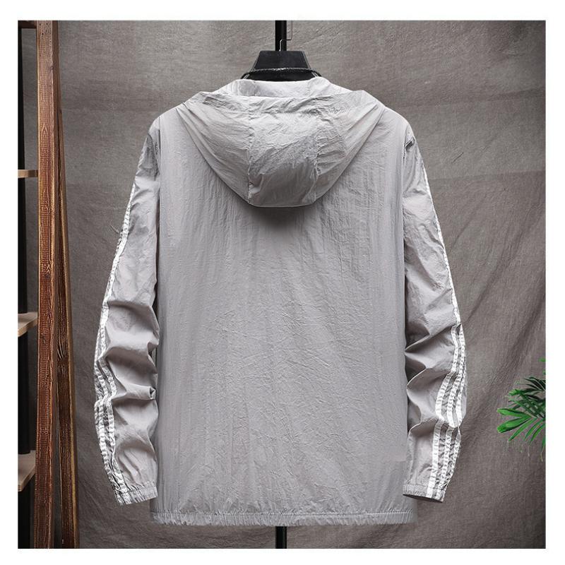 Summer Sunwear Men's Thin Breathable Ice Silk Outdoor Cycling Hooded Skinsuit Fishing Sunwear Striped Jacket