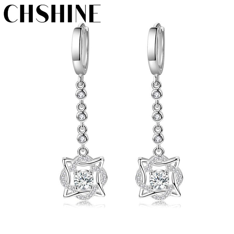CHSHINE 925 Sterling Silver Hexagram AAAAA Zircon Earrings For Women Wedding Party Gift Fashion Jewelry