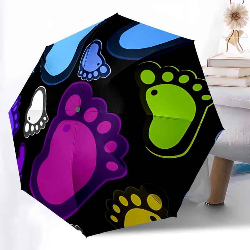 1pc Footprints Automatic Open, Sturdy Iron Frame, Compact Folding Design, All-Season Portable Umbrella for Women & Men yy250801111