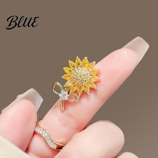 Sparkling Rhinestones Inlay Brooch Women Sunflower Bow Shape Lapel Decorative
