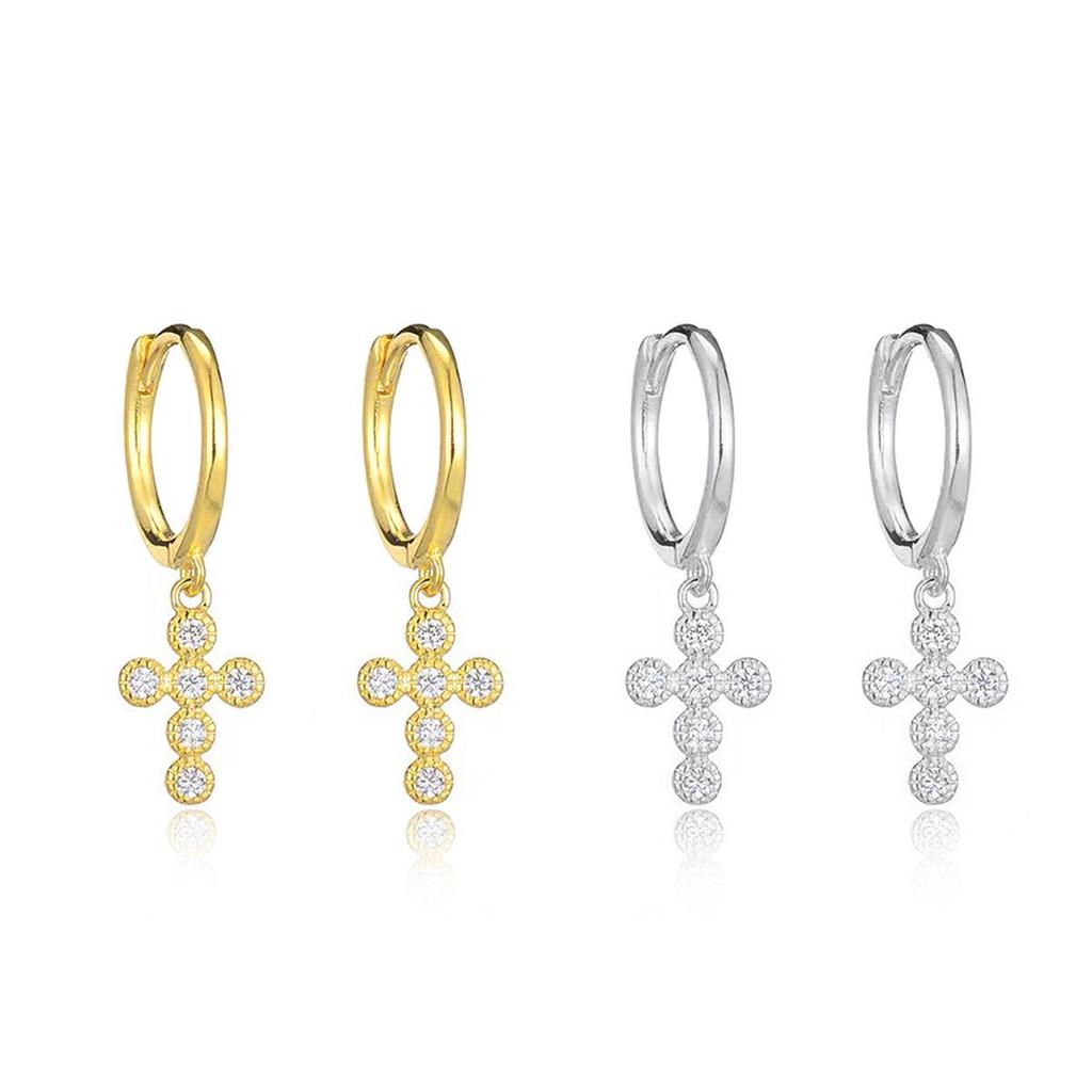 S925 Sterling Silver Zirconia Cross Earrings - Elegant, Simple, and Versatile European & American Design
