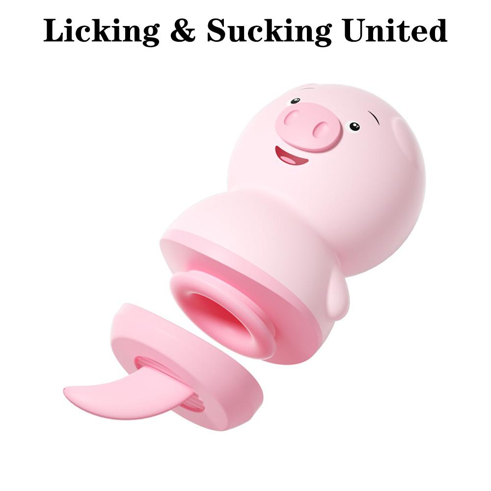 Tongue Licking Sucking Vibrator Female Masturbator USB Charging Dual 6 Modes Nipple Massager Sex Toys for Woman Clitoris Stimulator Cute Pig