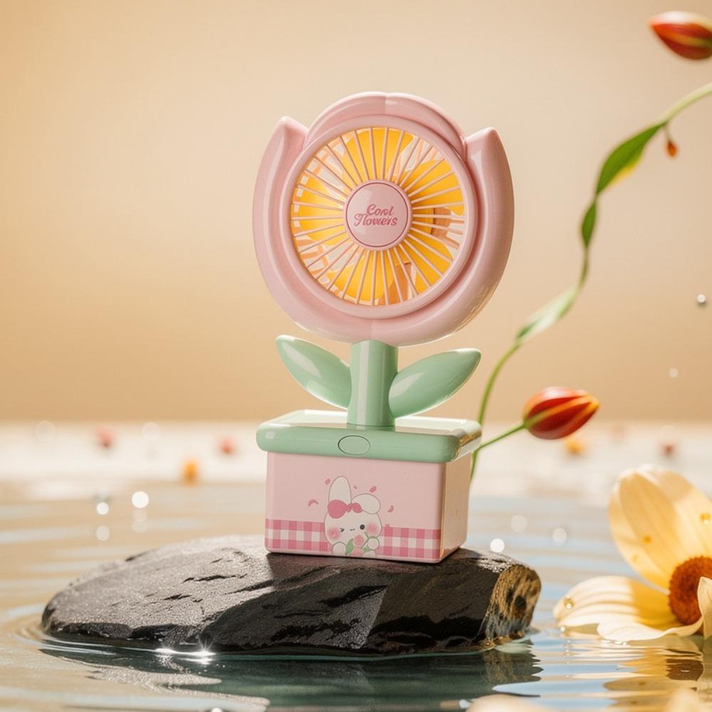 Rechargeable Tulip Desktop Fan Mini Table Fan New Mini Fan  Office розовый