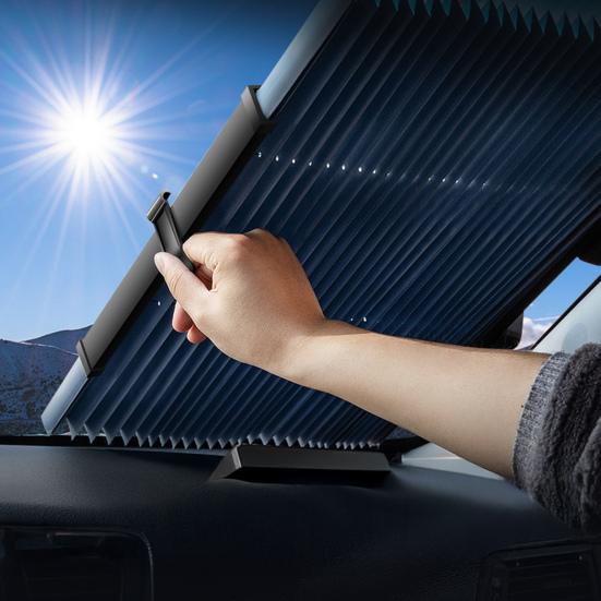 Retractable Car Sun Shade with Suction Cups Auto Window Cover for Summer Blocks UV & Heat Foldable Car Interior Heat Shield for Cars SUVs