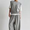 New Arrivals Open Run Sleeveless Vest Round Neck Cotton Wide Pants Set