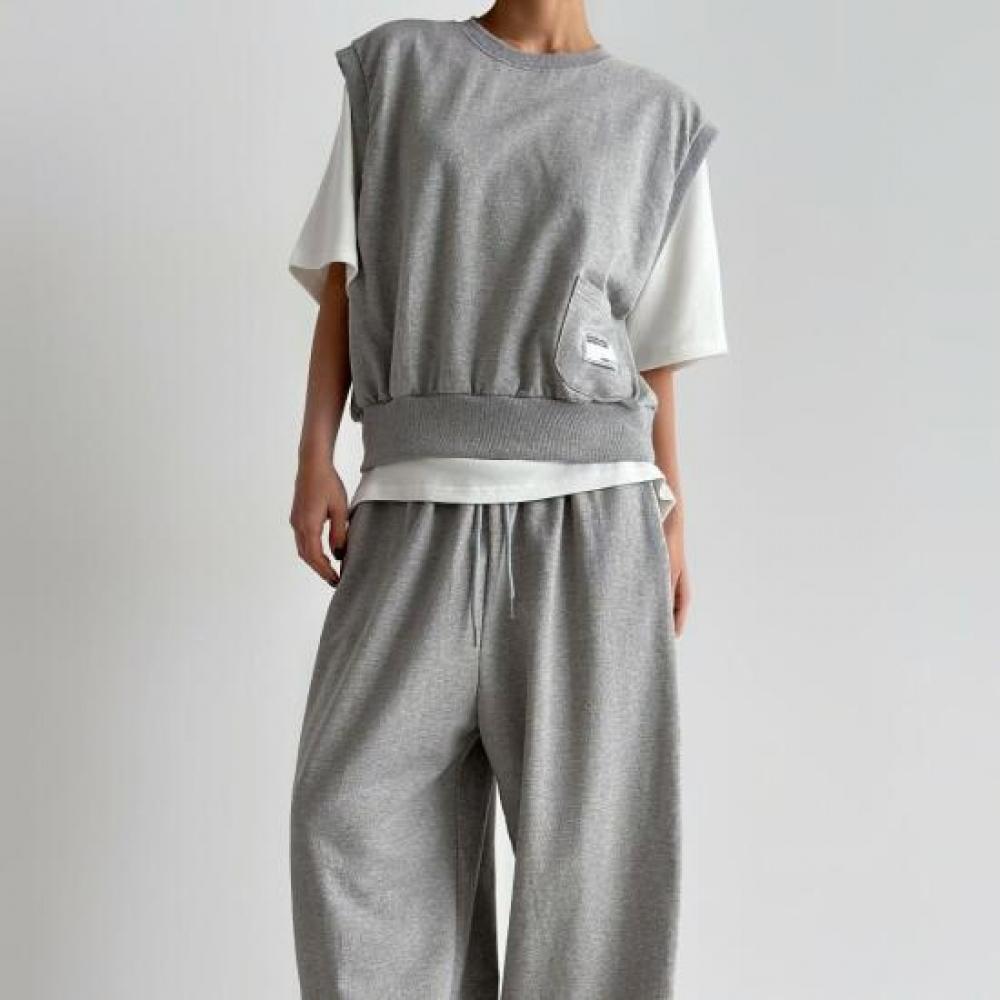 New Arrivals Open Run Sleeveless Vest Round Neck Cotton Wide Pants Set