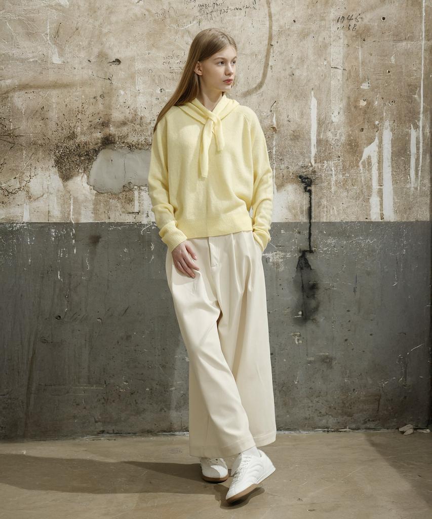 Waiowai Essential V-Neck Scarf Set Knit_Yellow