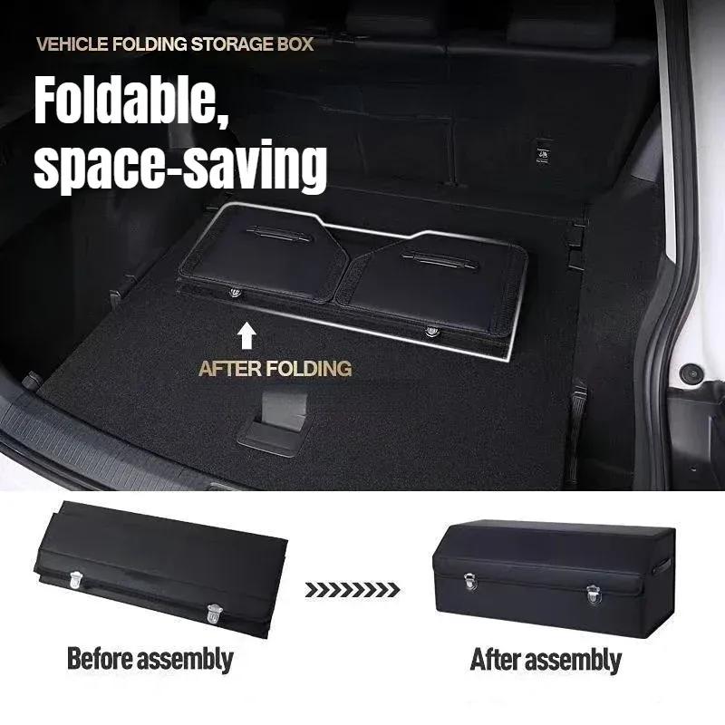 Car Trunk Organizer Organizers And Storage Suv Faux Leather Foldable Trunk Multi-Compartment Adjustable Auto Grocery Storage Box