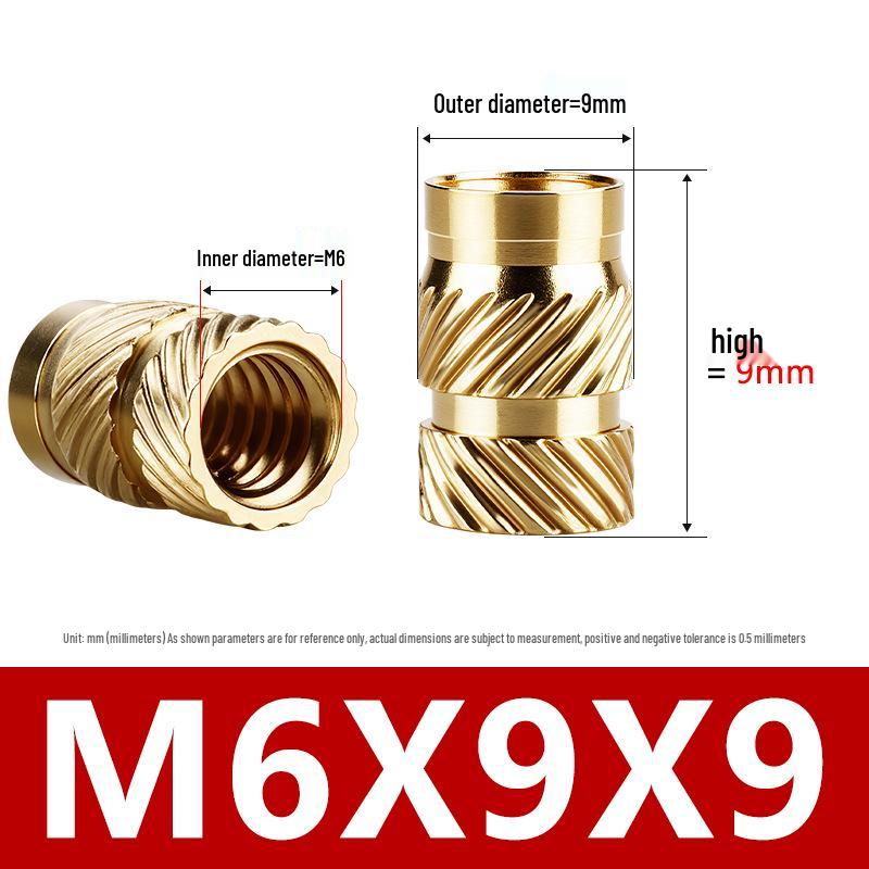 Tu Ba Copper Nut: Hot Melt, Double Diagonal, Knurled, Through-Hole Embedded Insert M1-M8.