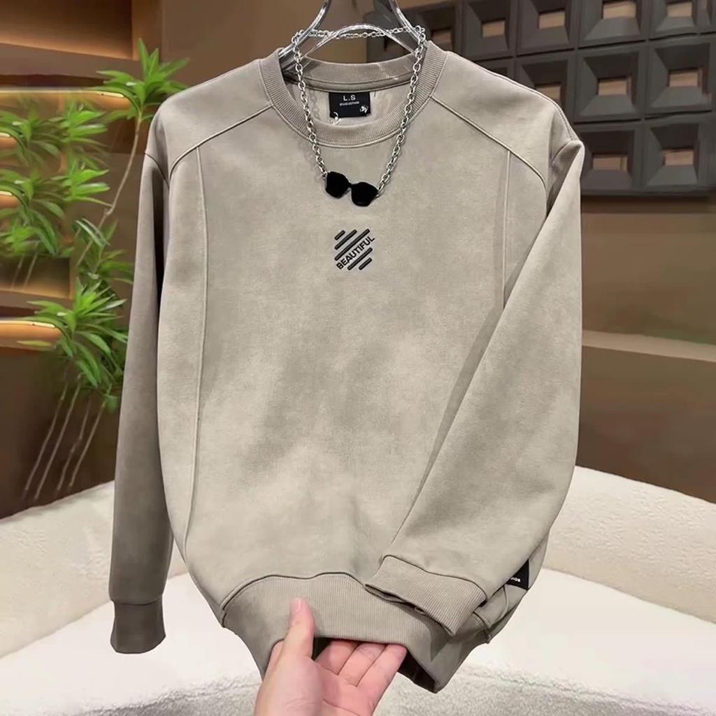 Men's Trendy Korean Style Letter Embroidery Hoodie - Autumn/Winter Cool Fashion Round Neck Long Sleeve Top.