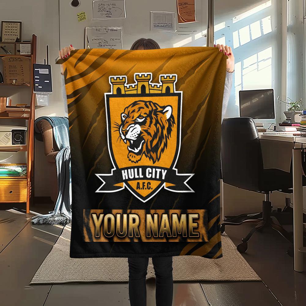 Custom Name Hull City2 Flannel Blanket, High quality Comfortable for All Seasons, Home Decor, Warmth and Comfort