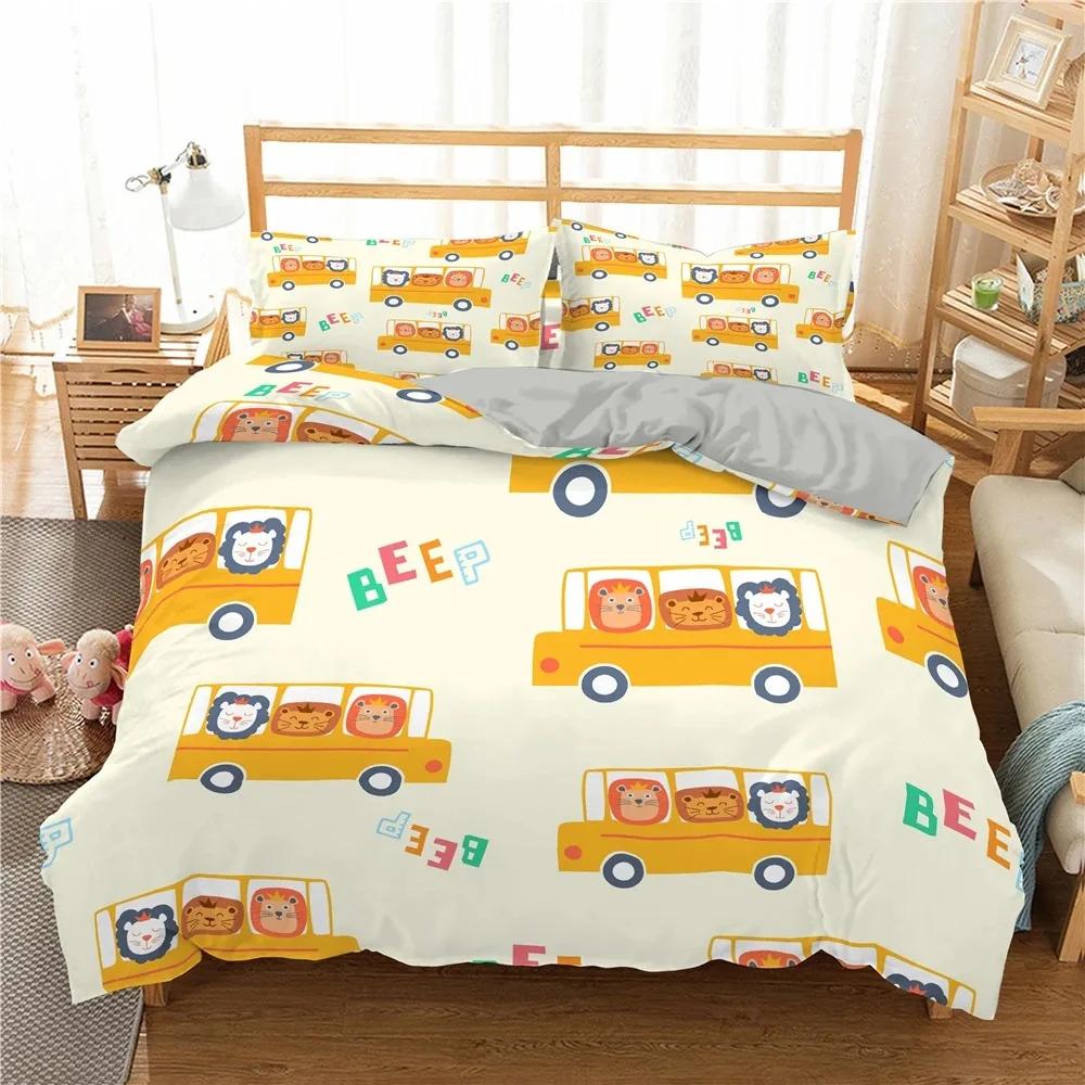 Cartoon-Zug Bettwäsche-Set Ausrüstung LKW Bettwäsche-Set Baufahrzeug Traktor Bettdeckenbezug für Jungen Steppdeckenbezug-Set