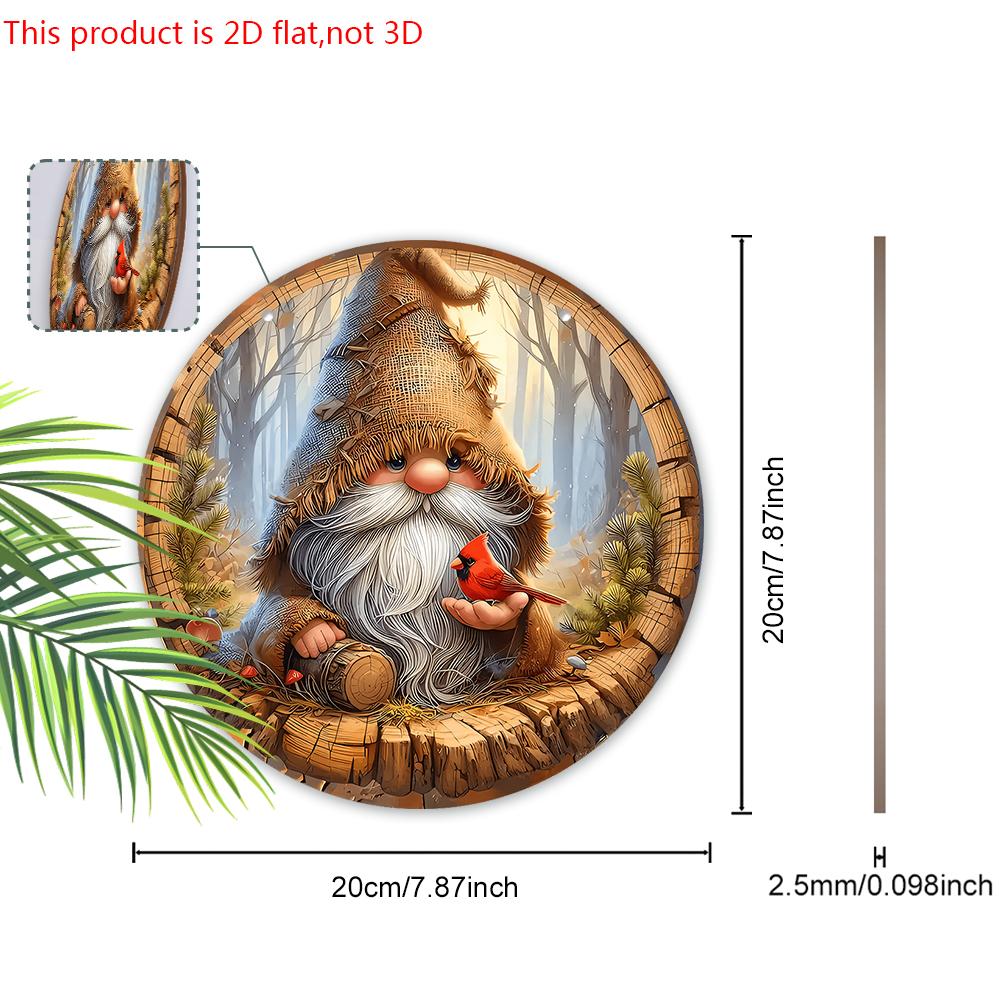 Cardinal Wooden Christmas Sign with Adorable Gnome Pattern - Navidad Round Sign for Front Door, Wall Hanging Decor - Ideal Christmas Decoration