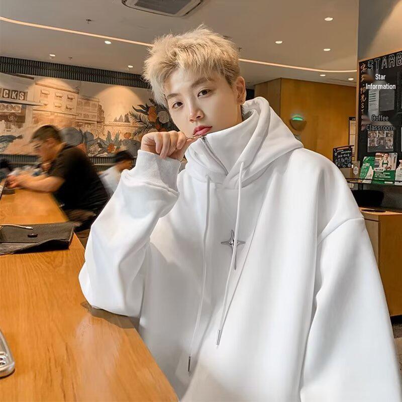 Men's Winter Thick Velvet High-Neck Oversized Hoodie - Trendy American Style