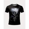 Męska koszulka gotycka z nadrukiem czaszki, rozmiar europejski - krótki rękaw, casualowa, z okrągłym dekoltem, z zadziornym wzorem kości, można prać w pralce, całoroczna góra do stylizacji