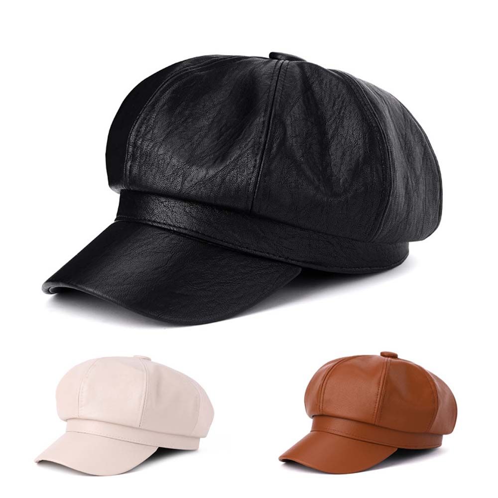 Stylish Women Beret Artist Painter Women Octagonal Cap Women Leather Hat Baseball Hat Newsboy Caps