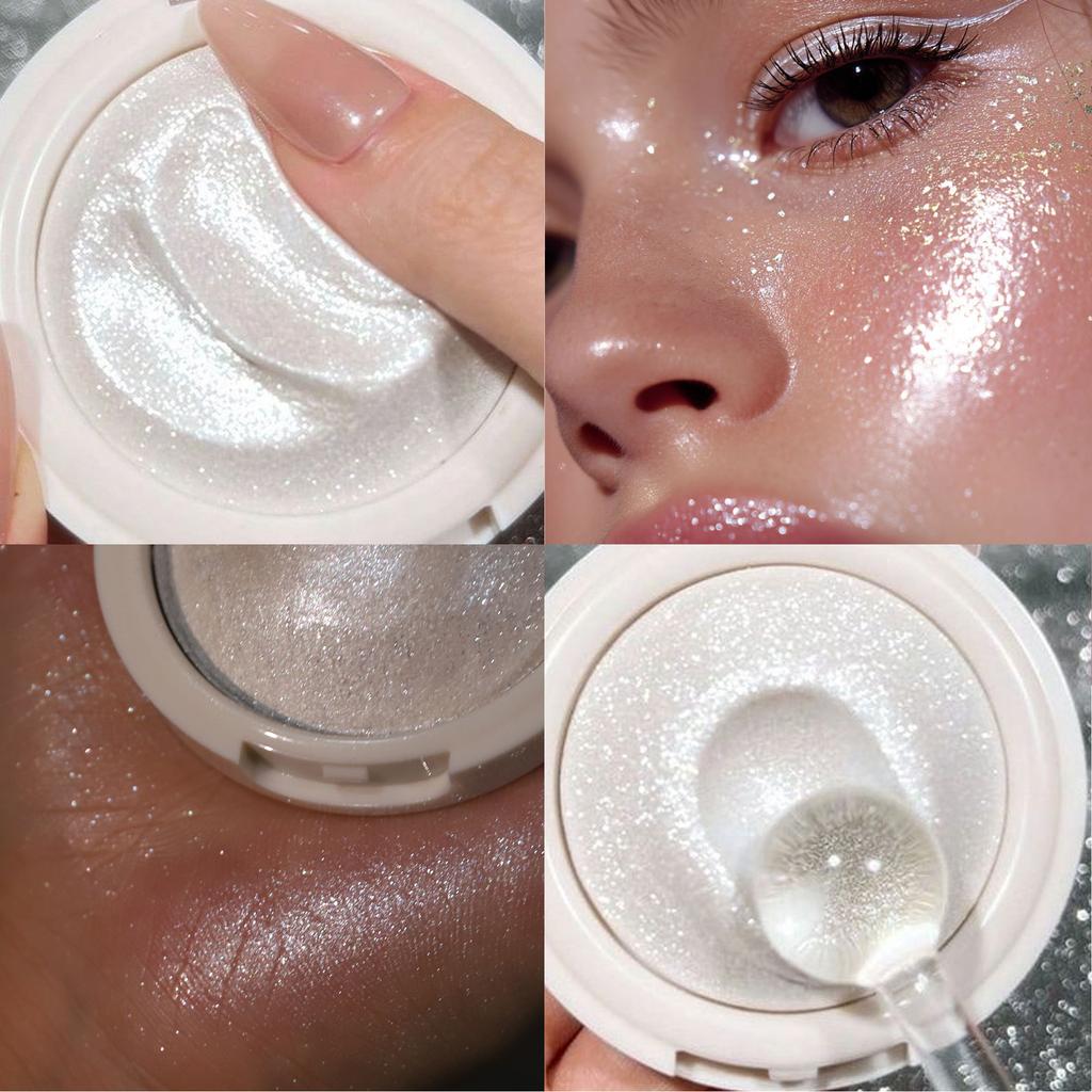 Langanhaltender Wasserfester Feiner Schimmer Highlighter, Natürlicher Glänzender Effekt, Kontur Aufhellen und Gesicht Modifizieren, Perlenschimmer Glattes Gebackenes Puder