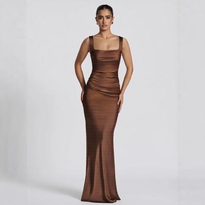 Sexy Falten, hochwertiges neues Kleid, dünne Träger, temperamentvoll, Bankett-Abendkleid, lang
