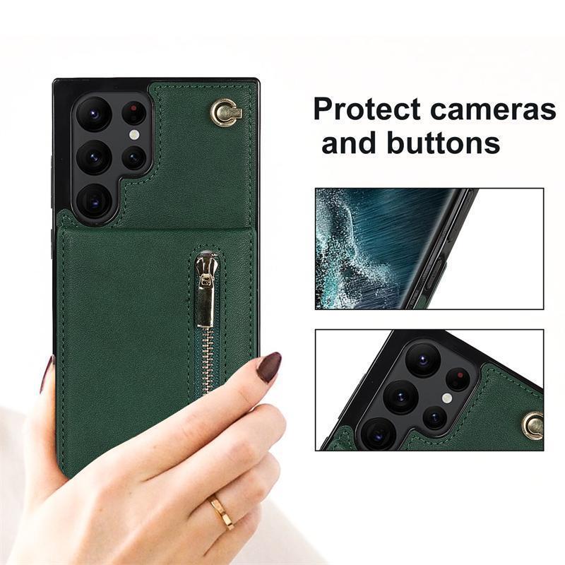 Módní taštička na karty se zipem je vhodná pro pouzdro na mobilní telefon Samsung S22ultra S21 + Vkládací karta S23 Odolný proti pádu Note20.