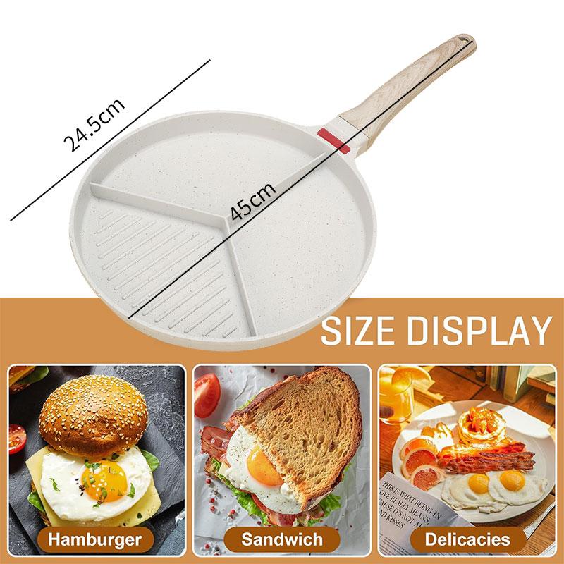 3-In-1 Divided Breakfast Omelette Frying Pan Non-stick Egg Pan Steak Grill Pan Ham Pancake Skillet Pan for Indoor Cooking Pan