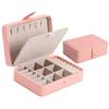 Double Layer Jewelry Box Portable Ring Necklace Earrings Organizer PU Leather Storage Case