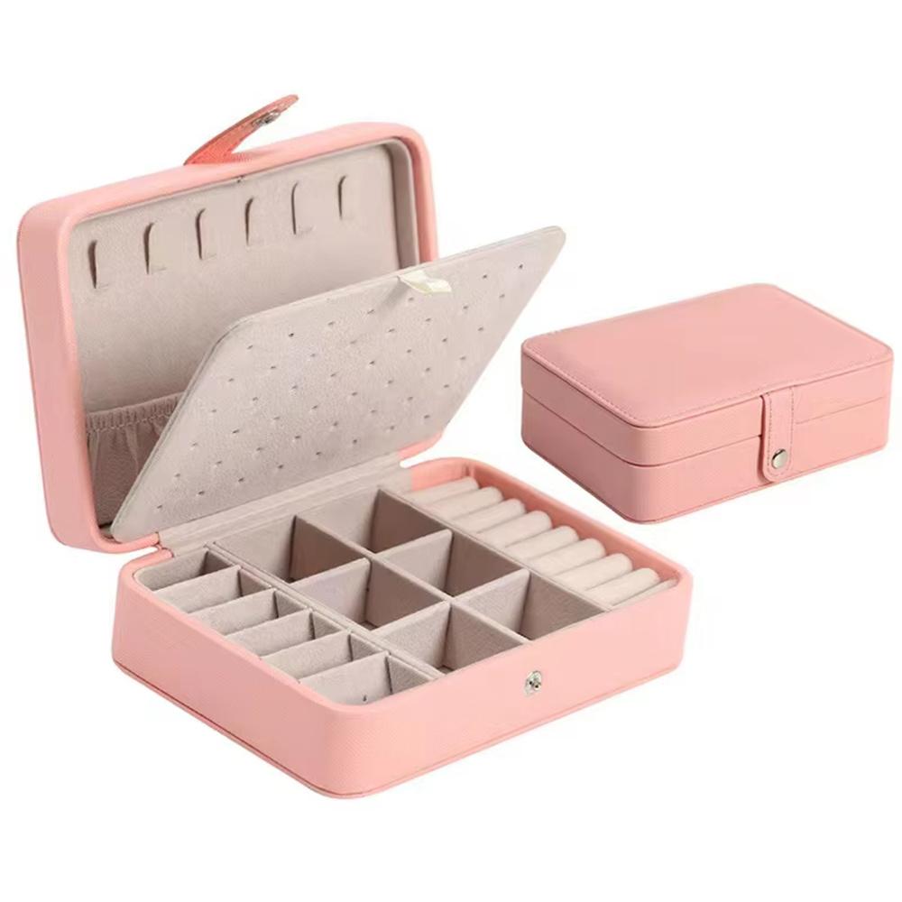 Double Layer Jewelry Box Portable Ring Necklace Earrings Organizer PU Leather Storage Case