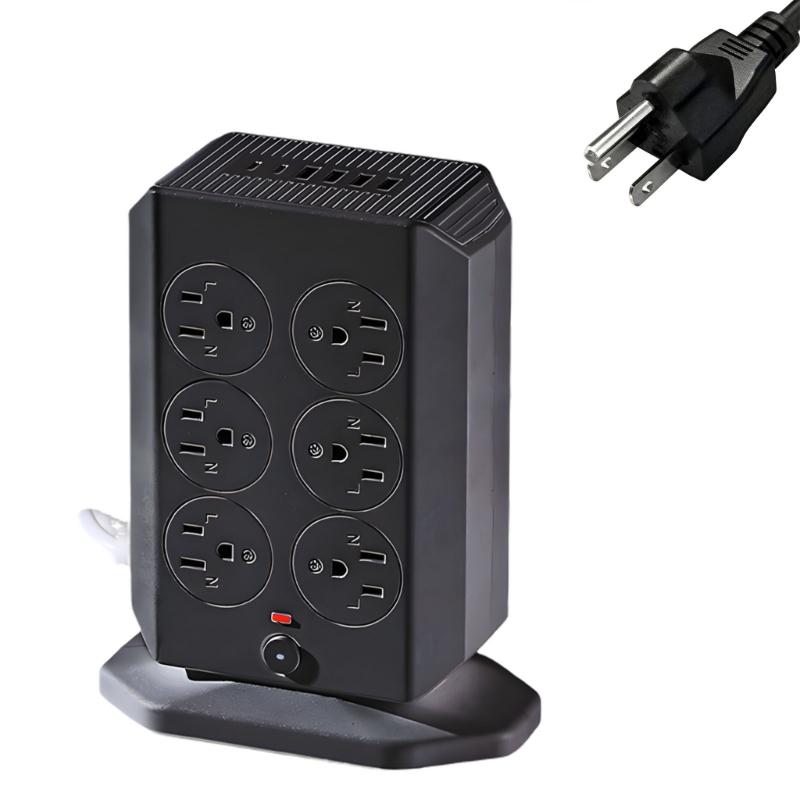 Vertical Type Power Strips 12 Outlets Small Design Outlet Tower for Home and Offices Space Saving Plastic Construction