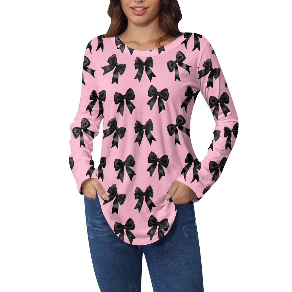 Tee Shirts For Women Fall Casual Long Sleeve Shirts Sweatshirt Vintage Graphic Printing Top Pullover Valentine's Day