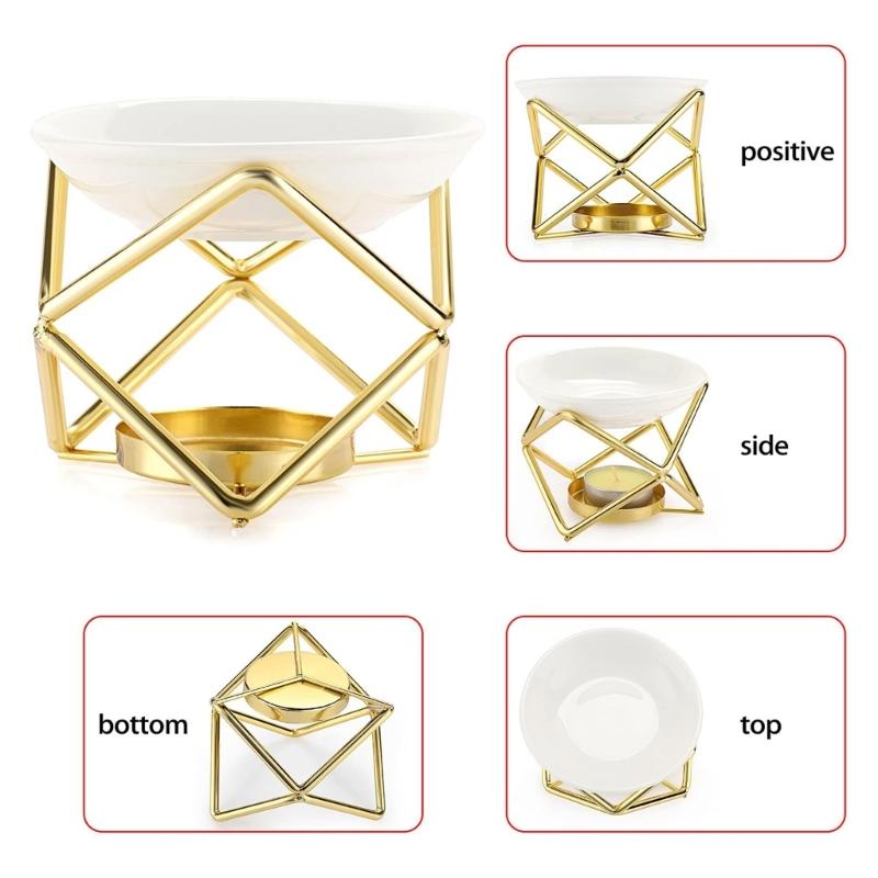 Aromatherapies Diffuser Wax Melt Burners with Ceramics Bowl Metal Tealight Holder Rack for Enhancing Home Aesthetic