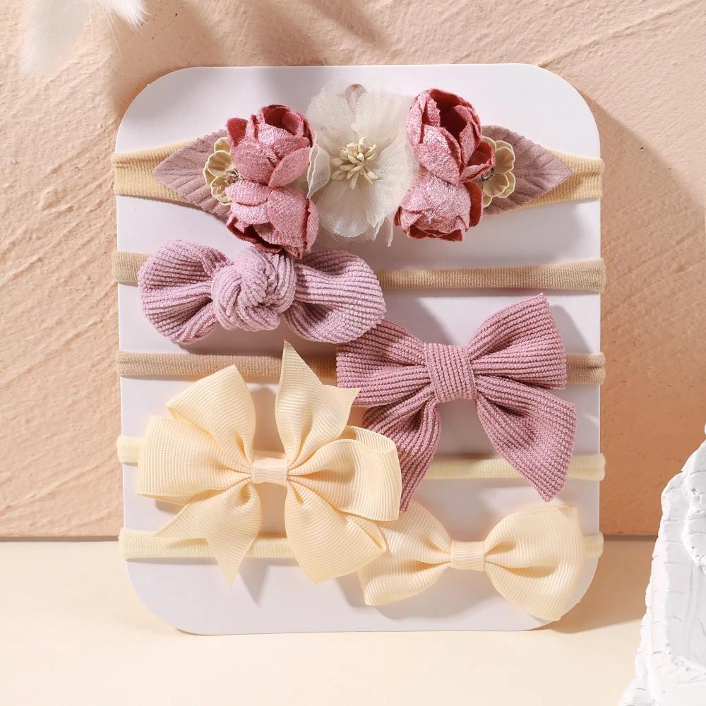 5Pcs/lot Baby Elastic Nylon Headband Newborn Sweet Flower Lace Bow Hair Bands for Babe Infant Toddler Soft Girl Hair Accessories