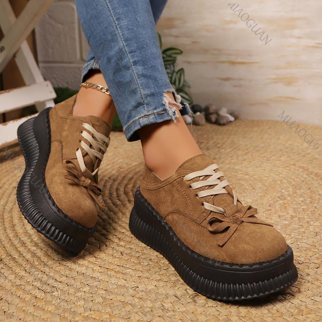 Modne Damskie Mokasyny Buty Damskie Platforma Codzienne Trampki Wiosna Jesień Sznurowane Nowe Sukienka Retro Zamszowe Na Obcasie Mary Jane But